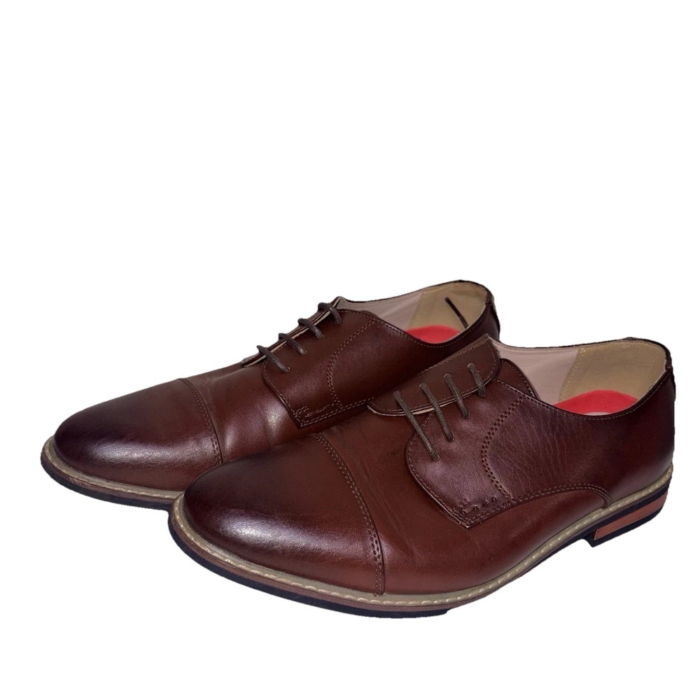 Bruno Marc Brown Leather Oxford Dress Shoes Cap Toe Lace Up‎ Men's Size 9